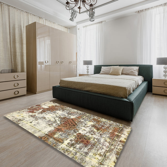 Abstract Vanilla Gold Modern Rug in a Bedroom, abs5607