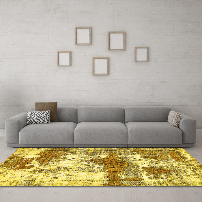 Machine Washable Abstract Yellow Modern Rug in a Living Room, wshabs5607yw