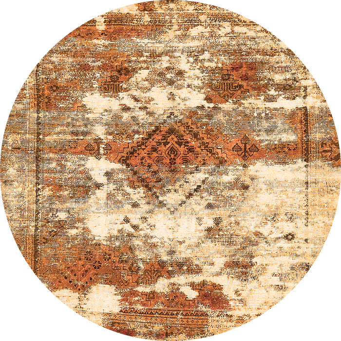 Round Machine Washable Abstract Orange Modern Area Rugs, wshabs5607org