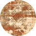 Round Machine Washable Abstract Orange Modern Area Rugs, wshabs5607org