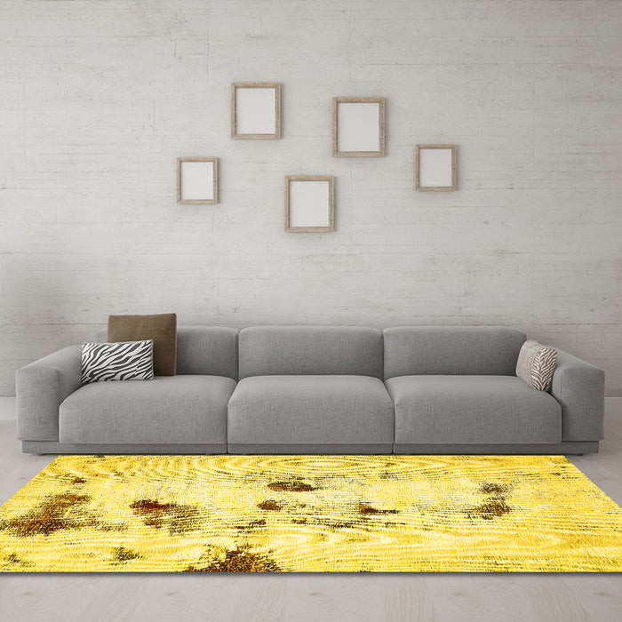 Machine Washable Solid Yellow Modern Rug in a Living Room, wshabs5608yw