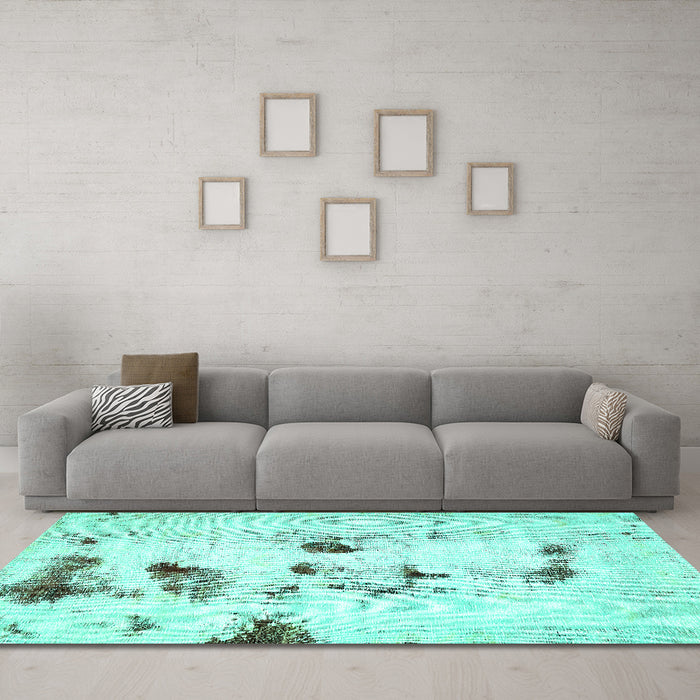 Machine Washable Solid Turquoise Modern Area Rugs in a Living Room,, wshabs5608turq