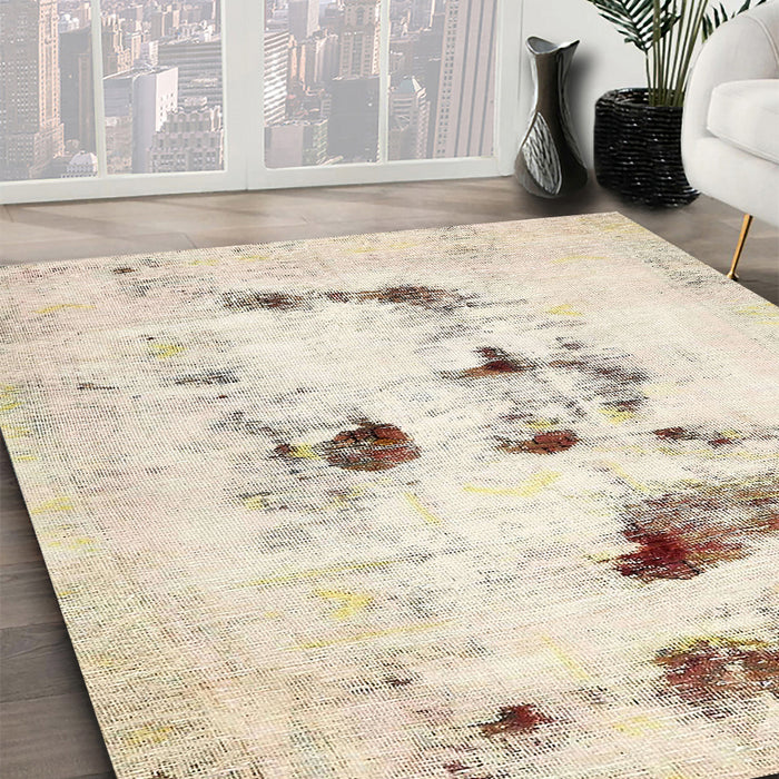 Abstract Camel Brown Solid Rug in Family Room, abs5608