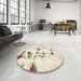 Round Abstract Camel Brown Solid Rug in a Office, abs5608