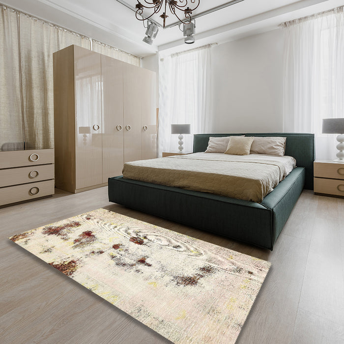 Machine Washable Abstract Camel Brown Rug in a Bedroom, wshabs5608