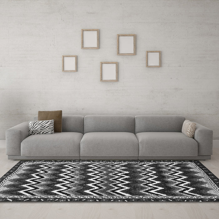 Machine Washable Abstract Gray Modern Rug in a Living Room,, wshabs5609gry