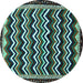 Round Machine Washable Abstract Turquoise Modern Area Rugs, wshabs5609turq