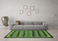 Machine Washable Abstract Green Modern Rug, wshabs5609grn