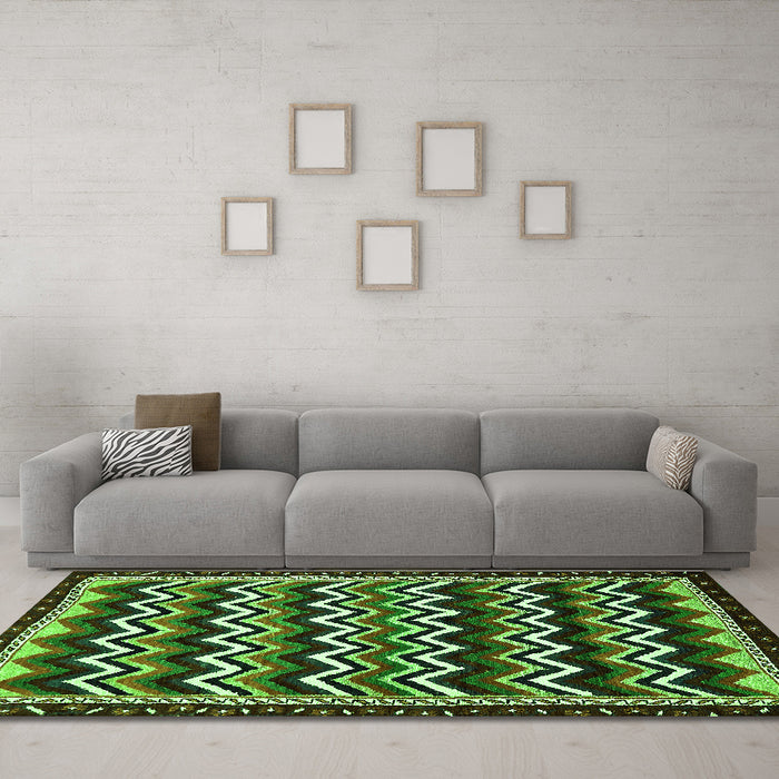 Machine Washable Abstract Green Modern Area Rugs in a Living Room,, wshabs5609grn