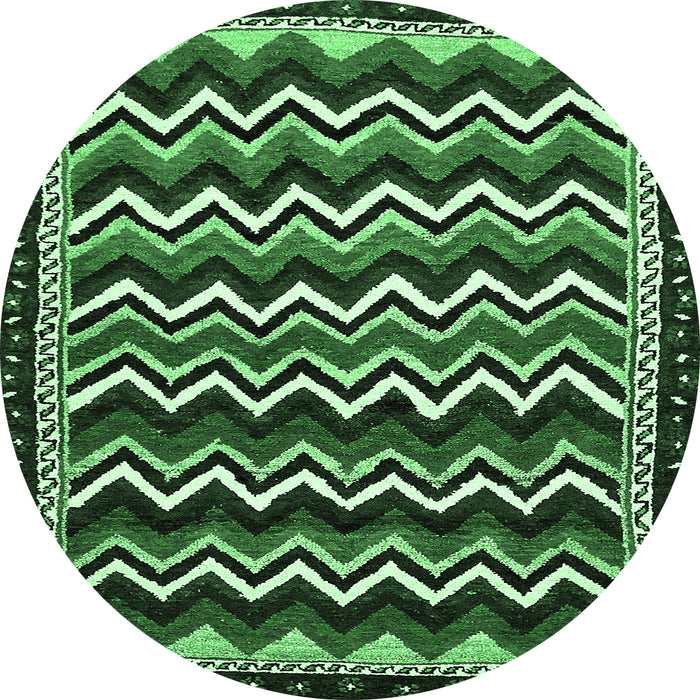 Round Machine Washable Abstract Emerald Green Modern Area Rugs, wshabs5609emgrn