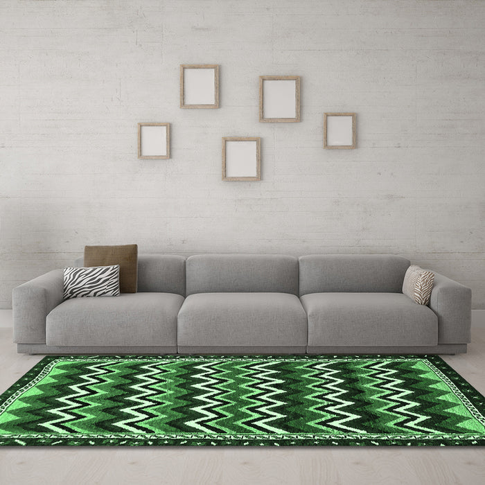 Machine Washable Abstract Emerald Green Modern Area Rugs in a Living Room,, wshabs5609emgrn