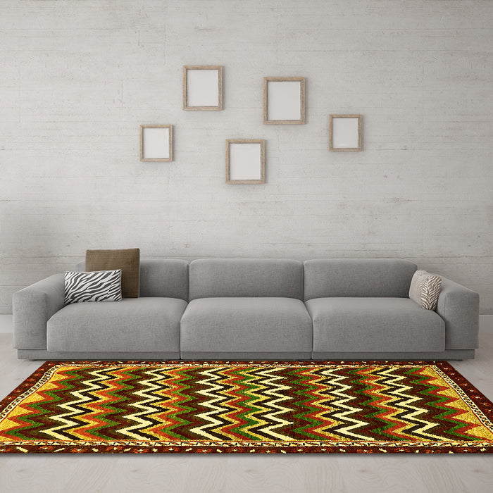 Machine Washable Abstract Yellow Modern Rug in a Living Room, wshabs5609yw