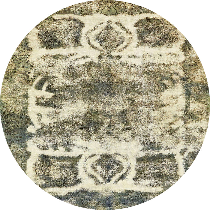 Round Machine Washable Abstract Dark Moccasin Green Rug, wshabs560