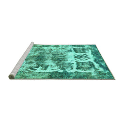 Sideview of Machine Washable Abstract Turquoise Modern Area Rugs, wshabs560turq