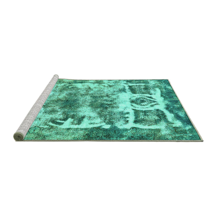 Sideview of Machine Washable Abstract Turquoise Modern Area Rugs, wshabs560turq