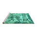 Sideview of Machine Washable Abstract Turquoise Modern Area Rugs, wshabs560turq