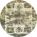 Round Abstract Dark Green Modern Rug, abs560