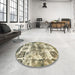 Round Machine Washable Abstract Dark Moccasin Green Rug in a Office, wshabs560