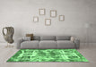 Machine Washable Abstract Emerald Green Modern Area Rugs in a Living Room,, wshabs560emgrn