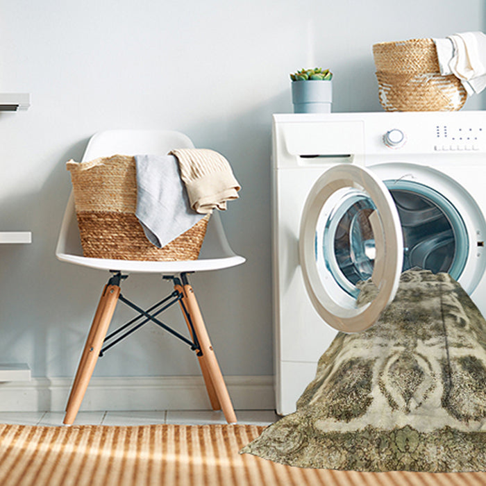 Machine Washable Abstract Dark Moccasin Green Rug in a Washing Machine, wshabs560