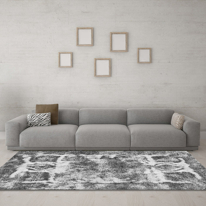 Machine Washable Abstract Gray Modern Rug in a Living Room,, wshabs560gry