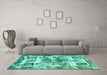 Machine Washable Abstract Turquoise Modern Area Rugs in a Living Room,, wshabs560turq