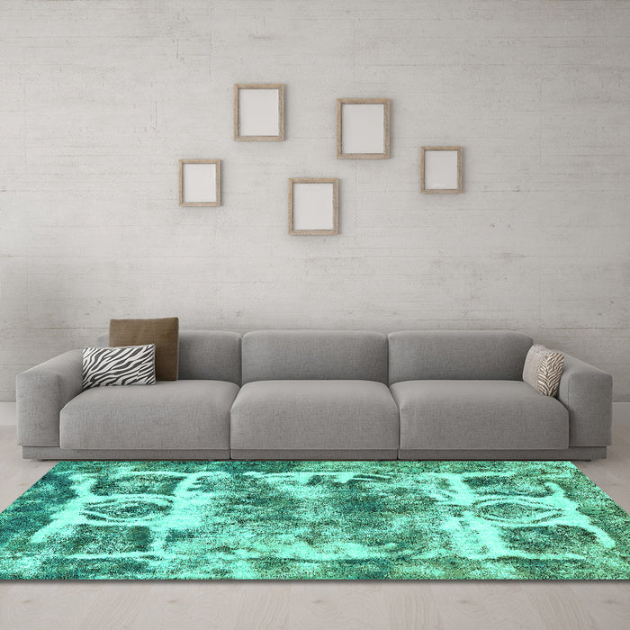 Machine Washable Abstract Turquoise Modern Area Rugs in a Living Room,, wshabs560turq