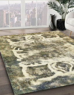 Machine Washable Abstract Dark Moccasin Green Rug in a Family Room, wshabs560