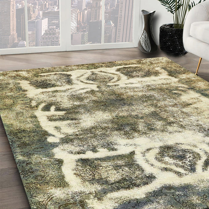 Machine Washable Abstract Dark Moccasin Green Rug in a Family Room, wshabs560