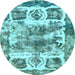 Round Abstract Light Blue Modern Rug, abs560lblu