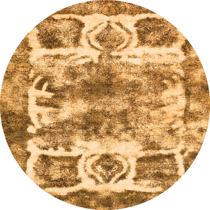 Round Machine Washable Abstract Orange Modern Area Rugs, wshabs560org