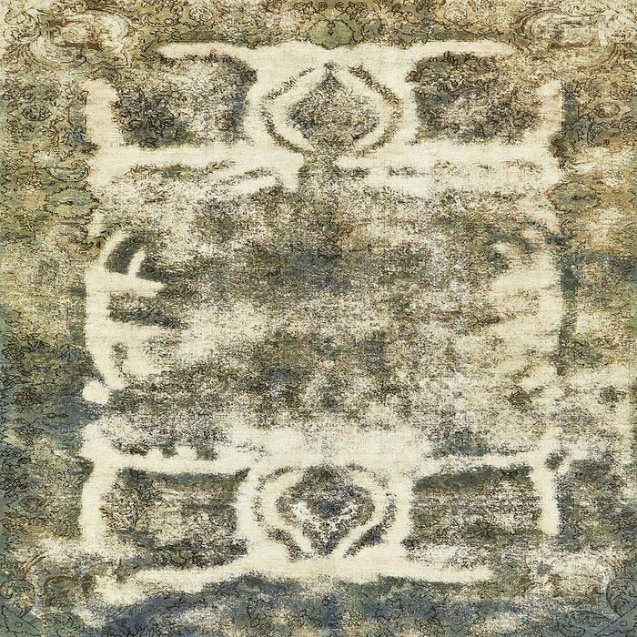 Square Abstract Dark Green Modern Rug, abs560