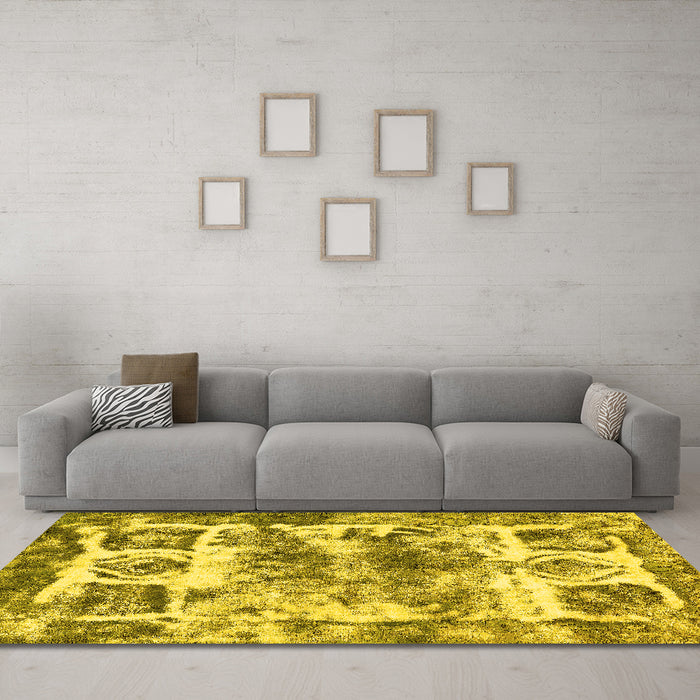 Machine Washable Abstract Yellow Modern Rug in a Living Room, wshabs560yw