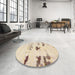 Round Machine Washable Abstract Brown Sugar Brown Rug in a Office, wshabs5610