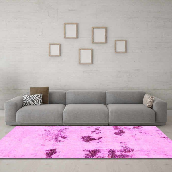 Machine Washable Solid Pink Modern Rug in a Living Room, wshabs5610pnk