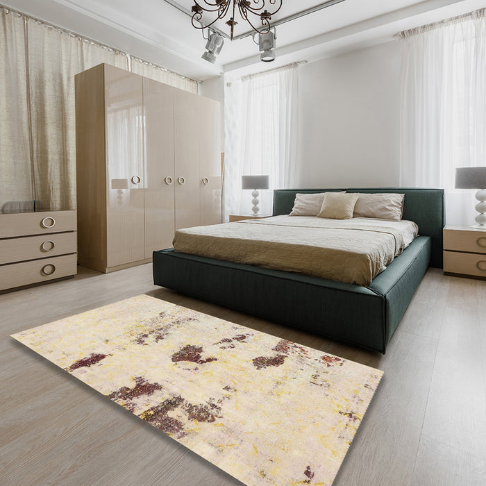 Abstract Brown Solid Rug in a Bedroom, abs5610