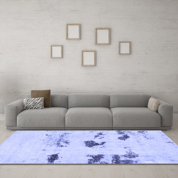 Machine Washable Solid Blue Modern Rug in a Living Room, wshabs5610blu