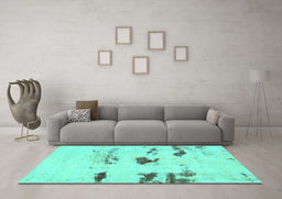 Machine Washable Solid Turquoise Modern Area Rugs in a Living Room,, wshabs5610turq