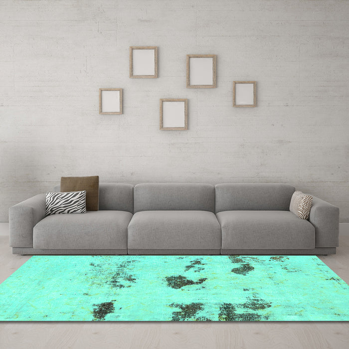 Machine Washable Solid Turquoise Modern Area Rugs in a Living Room,, wshabs5610turq