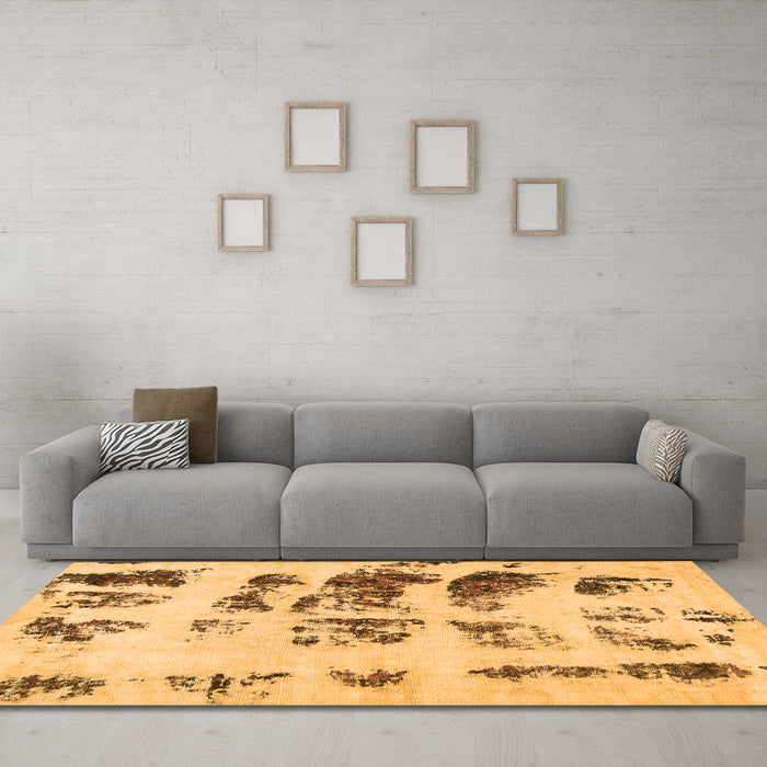 Machine Washable Abstract Orange Modern Area Rugs in a Living Room, wshabs5611org