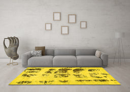 Machine Washable Abstract Yellow Modern Rug in a Living Room, wshabs5611yw