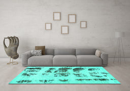 Machine Washable Abstract Turquoise Modern Area Rugs in a Living Room,, wshabs5611turq