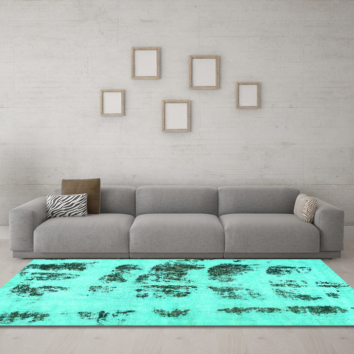 Machine Washable Abstract Turquoise Modern Area Rugs in a Living Room,, wshabs5611turq
