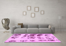 Machine Washable Abstract Pink Modern Rug in a Living Room, wshabs5611pnk