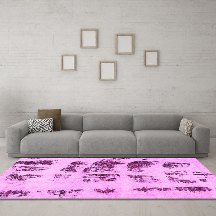 Machine Washable Abstract Pink Modern Rug in a Living Room, wshabs5611pnk