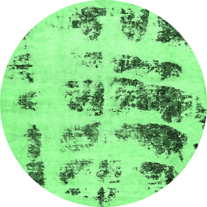 Round Machine Washable Abstract Emerald Green Modern Area Rugs, wshabs5611emgrn
