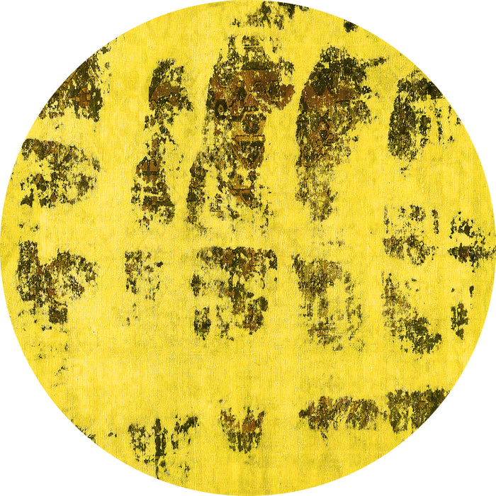 Round Abstract Yellow Modern Rug, abs5611yw