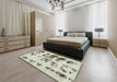 Abstract Tan Brown Gold Modern Rug in a Bedroom, abs5611