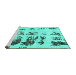 Sideview of Machine Washable Abstract Turquoise Modern Area Rugs, wshabs5611turq