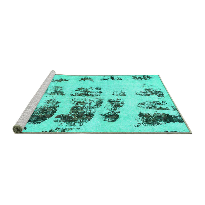 Sideview of Machine Washable Abstract Turquoise Modern Area Rugs, wshabs5611turq